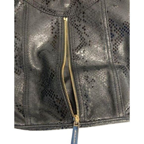 Michael Kors Black Snake Print Leather Tote Bag With Gold Hardware - Picture 4 of 6
